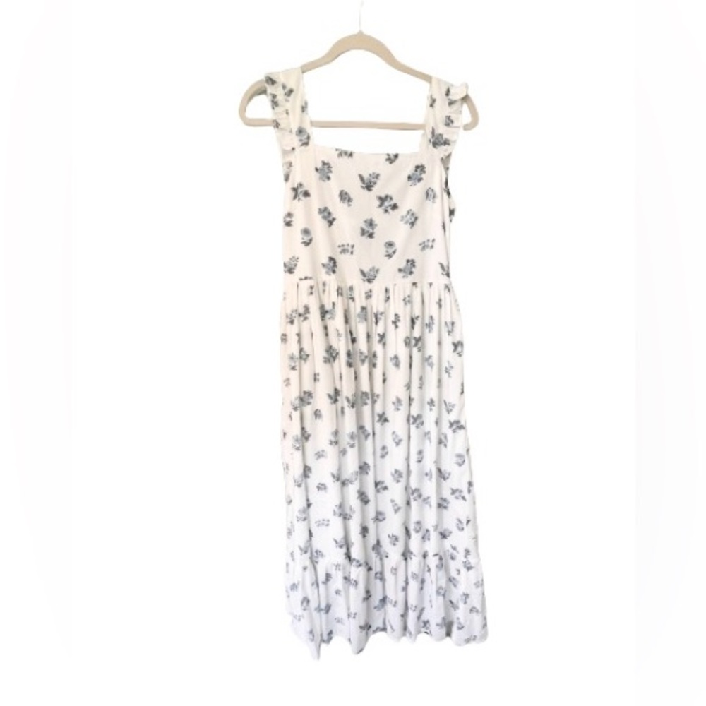 White Maxi Dress With Blue Flower Design Great Condition Trendy